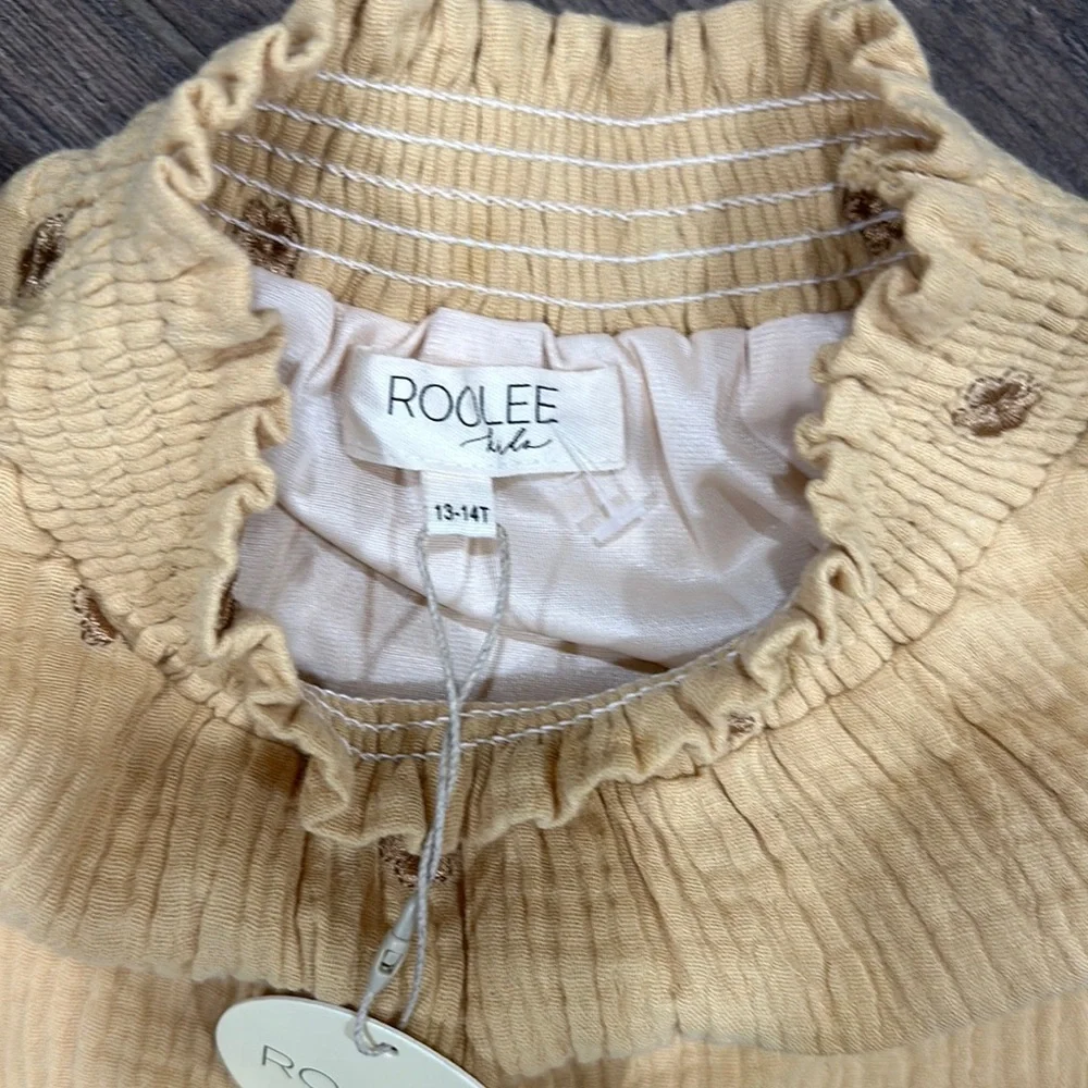 Roolee Tan and Orange Smocked Sundress with Mock Neck. # 2